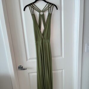Merhaba Ibiza Olive Green Maxi Dress with Beaded Straps – One Size